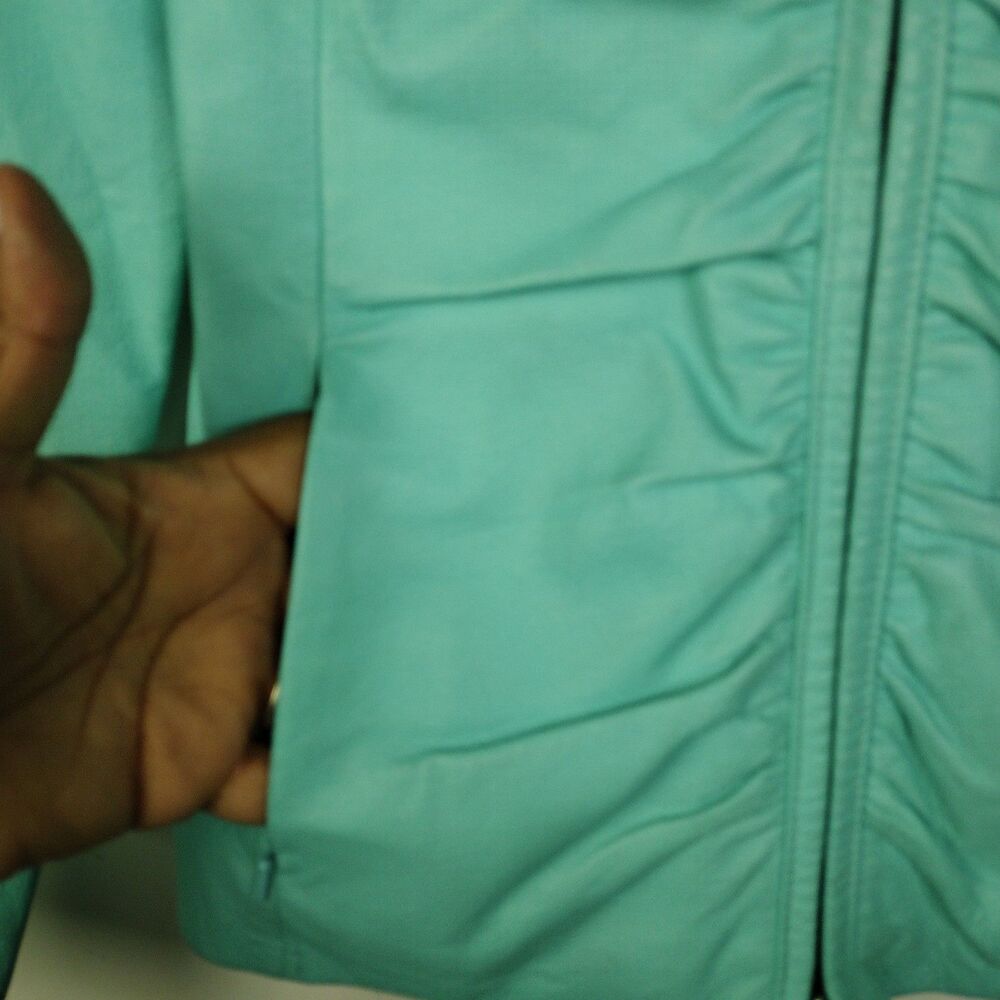 Wilsons Womens 90's VTG Leather Maxima Ruched Moto Jacket Aqua Teal Blue Size M - Picture 4 of 8